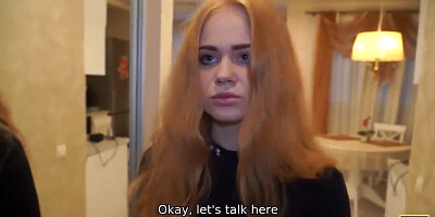 Ginger Russian gal pays a debt loan with her pussy