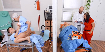 Naughty blonde nurse Angel Wicky is fucking with a patient