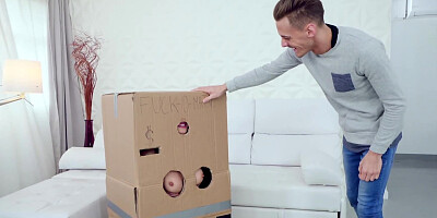 Sandra Wellness from a cardboard box humped by friend