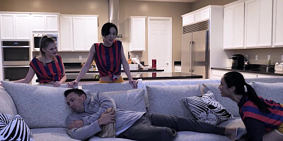 Asian teen and BFFs fucking the coach