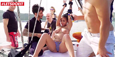 Insane Spanish dark-haired is having her very first SADISM & MASOCHISM practice on a yacht and loving it a plenty of