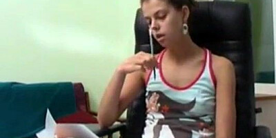 handjob in his office brunette