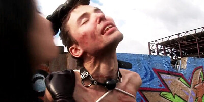 Two femdom goddess cruelly whip & humilliate gagged slave