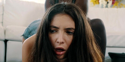 Black lesbian MILF Osa Lovely fucks young brunette on the couch