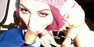 Aidra Fox gets cum fed after fucking a cop on camera on the side of the road