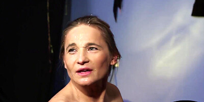 European cougar takes fat flow of spunk on her face