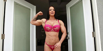 Dark Haired with awesome muscles is posing in front of the camera and loving it a plenty of