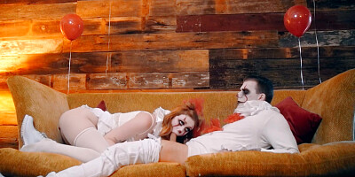 Redhead bimbo Scarlet Skies shows off her amazing cock sucking skills