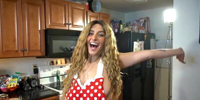 Sex-Positive light-haired doll with good-sized knockers is making pizza while dressed in nothing but the apron