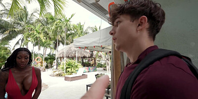 Ebony Mystique gets her amazing ass worshipped poolside