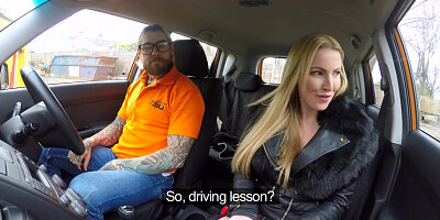 Curvy uk driving student doggystyled in car