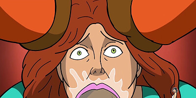 Toon girl with a ginormous donk is fellating a massive, dark-hued schlong and getting wedged with it