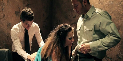 Stacked Alektra Blue serving two gentleman like a good whore