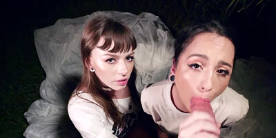 Night is a perfect time for the girls to practice threesome sex