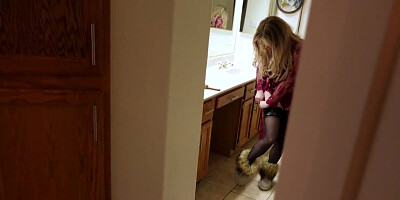 Stepmom prepares for bed while stepson masturbates