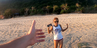 Big ass Thai amateur girlfriend horny sex after being on a beach