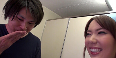 Japanese Yui Hatano blowjob in the toilet