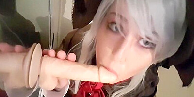 Plain doll gives the good hunter a blowjob