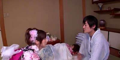 Chinese geisha gets drilled while her gf is asleep