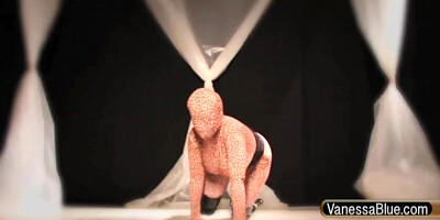 Big-Chested damsel in softcore garment, Blue Zentai is toying with a hook-up plaything on webcam