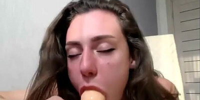 Cute Stepsister sucks her dildo and loves it