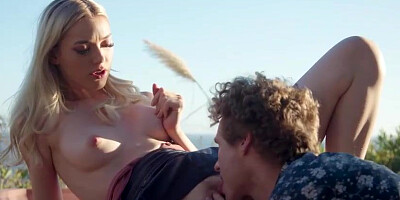 Luxurious blond girl with smallish milk cans and pierced puffies, Anny Aurora got drilled in the garden