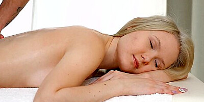 Sweet blonde creampied after affair with handsome masseur