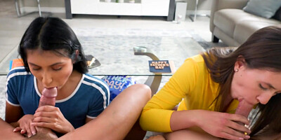 Group sex with young cuties Kourtney Rae and Penelope Woods