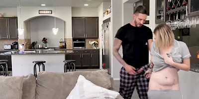 Stepdad drops a steamy load all over Cara May's perky titties