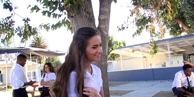 Teen Cassidy Klein sucking on schoolyard