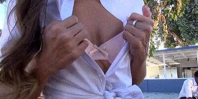 Teen Cassidy Klein sucking on schoolyard
