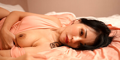 Horny lad licks and fingers his Asian stepmother