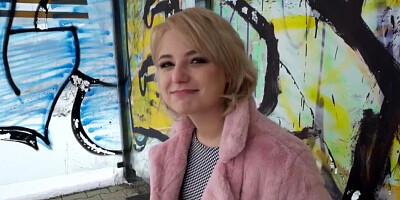 Adorable blonde with short hair is fucked by the public agent