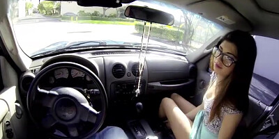 Sexy nerd babe Ava Taylor loves it when a guy cum on her ass after sex