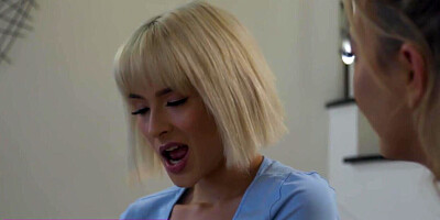 Blonde stepsisters please each other with lesbian sex