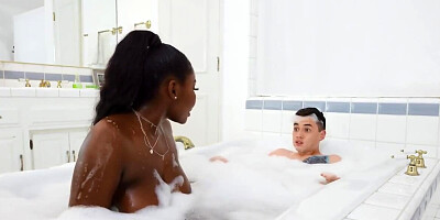 Latin Boy Drills Ebony Stepmom with Big Tits in the Bathroom