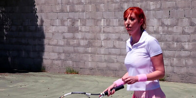 After tennis game, coach penetrates hairy twat of redhead