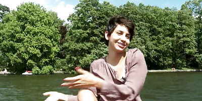 Ersties - Adorable Anais plays with her hairy pussy in the middle of a lake