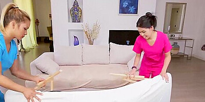 Two gorgeous asian sluts getting pussy owned by a BBC