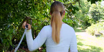 Hot chick Addison Lee leashed and fucked in the nature