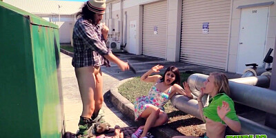 Public Handjobs Raquel Roper and Jessie Young Homeless Handjob