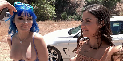 POV outdoor group sex with bitches Jewelz Blu, Kylie Rocket and Ryan Reid