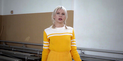 Petite blonde MILF posing before match