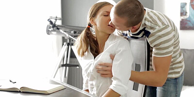 Astonishing pig tailed darling riding her man's meat pole with joy