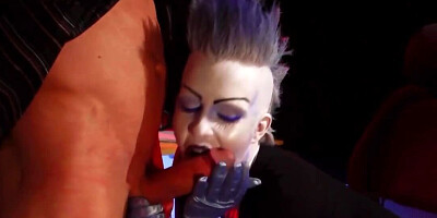 Sexy villainess drags bald man into spontaneous lovemaking