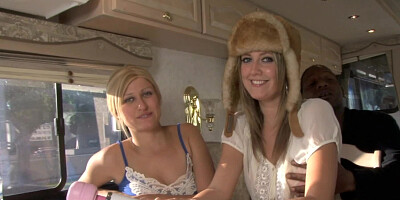 Cutie in the RV takes a black cock into her cunt