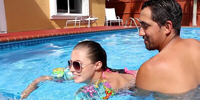 Young brunette babe gets banged by her swimming instructor