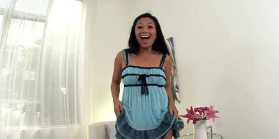 Asian milf Lucky Starr releases boobs off the nighty and swallows the ramrod