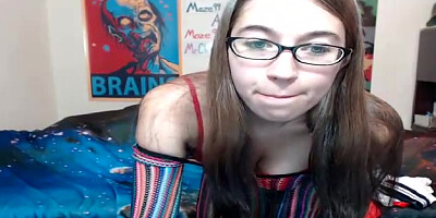 Huge-Boobed nubile with glasses, Alex Coal is posing nude in front of the web camera