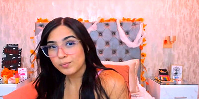 Naughty teenager dark-haired with glasses is frolicking her soaking raw muff in front of the webcam